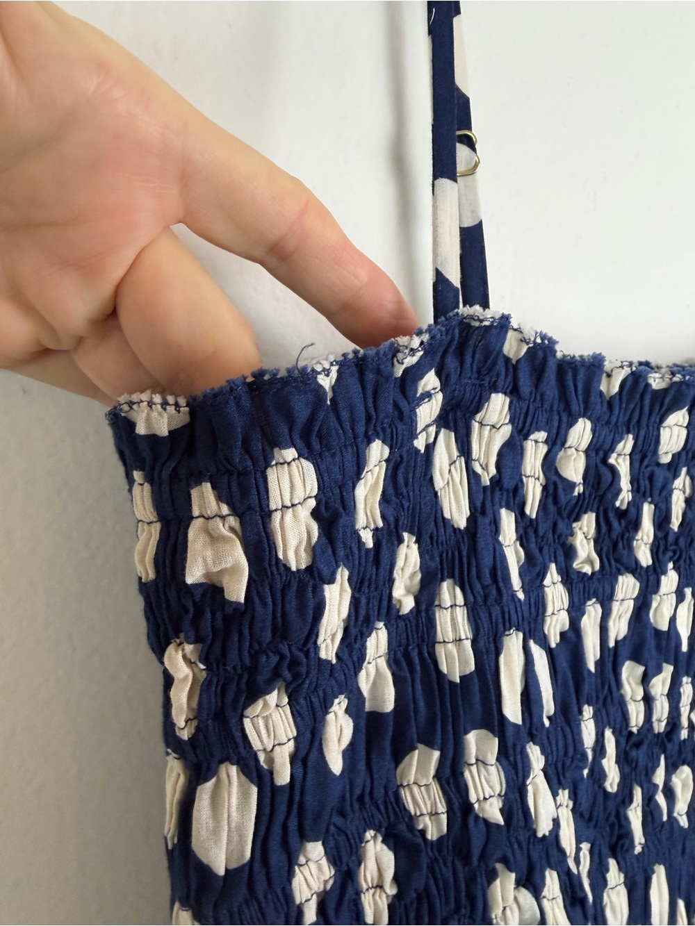 J. Crew Smocked Maxi Dress with Straps in Cotton Voile Navy Polka Dot Size S - Picture 9 of 13